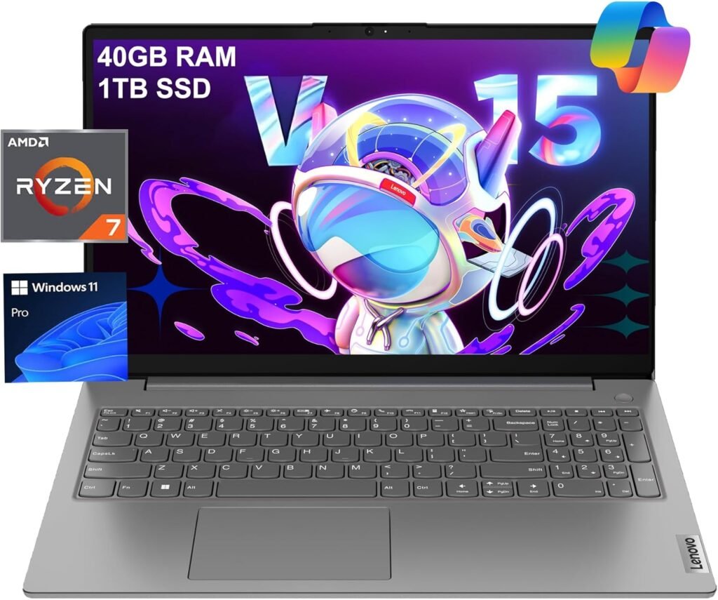 Lenovo Laptop V15 for Business, Home, Student (15.6 FHD, AMD Ryzen 7 7730U (Beat Intel i7-1355U), 40GB RAM, 1TB SSD), Numeric Keypad, Webcam w/Shutter, RJ-45, Win 11 Pro w/AI Copilot, 2024, Grey