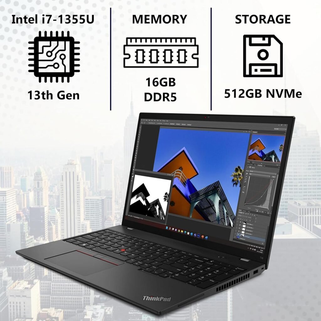 Lenovo ThinkPad T16 Gen 2 Business Laptop 16” FHD+ IPS Display, Intel 10 Core i7-1355U, 32GB DDR5, 1TB NVMe, HD Webcam, WiFi 6, BT, RJ-45, HDMI, Win 11 Pro w/AI Copilot, Black