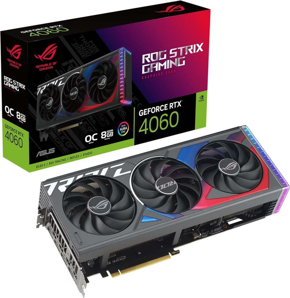 ASUS ROG Strix GeForce RTX™ 4060 OC Edition Gaming Graphics Card (PCIe 4.0, 8GB GDDR6, DLSS 3, HDMI 2.1a, DisplayPort 1.4a, Axial-tech Fan Design, Aura Sync, 0dB Technology)