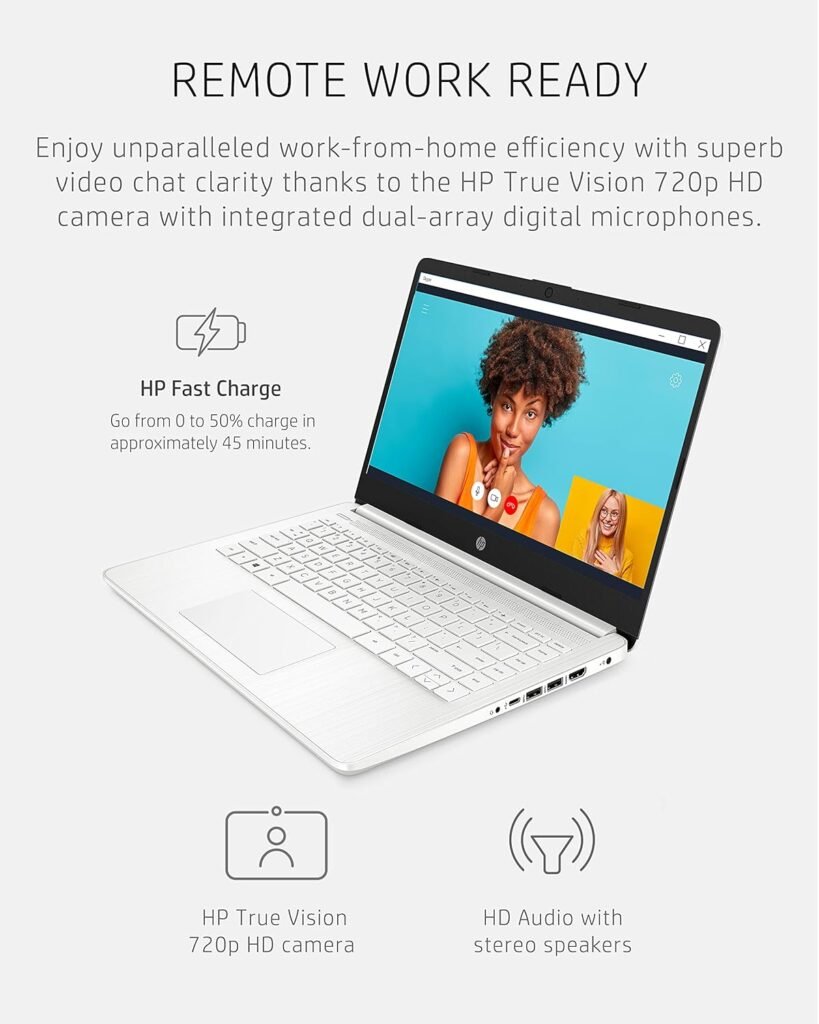 HP 14 Laptop, Intel Celeron N4020, 4 GB RAM, 64 GB Storage, 14-inch Micro-edge HD Display, Windows 11 Home, Thin  Portable, 4K Graphics, One Year of Microsoft 365 (14-dq0040nr, Snowflake White)