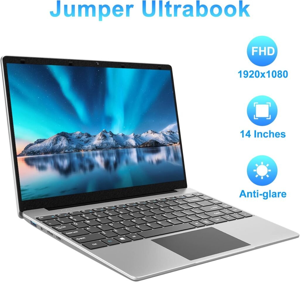 jumper Laptop, 12GB LPDDR4 RAM, 256GB SSD ROM, 14 Inch 1080p FHD IPS Screen, Windows 11 Laptops Computer with Celeron 4-Core Processor, UHD Graphics 600, 2 Stereo Speaker, Portable.