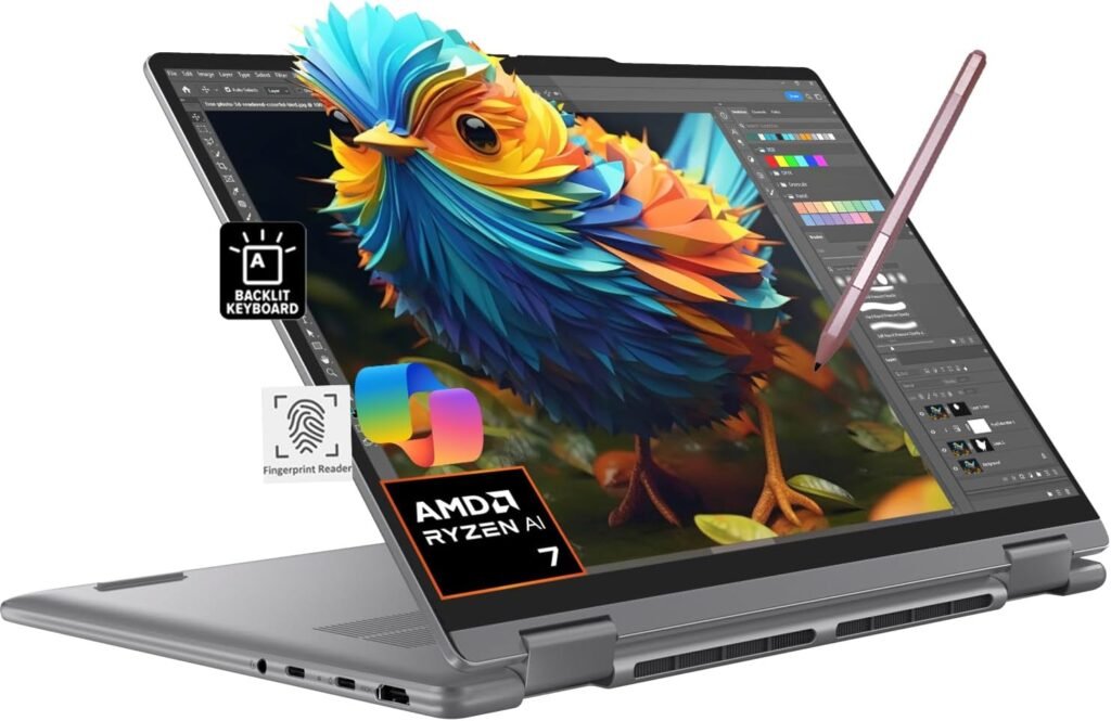 Lenovo Yoga 7 7i 2-in-1 Business Laptop (14 FHD+ Touchscreen, AMD Ryzen 7 8840HS (i7-1355U), 16GB RAM, 1TB SSD, IST Precision Pen), Backlit, Fingerprint, FHD IR Webcam, Win 11 Home, Arctic Gre