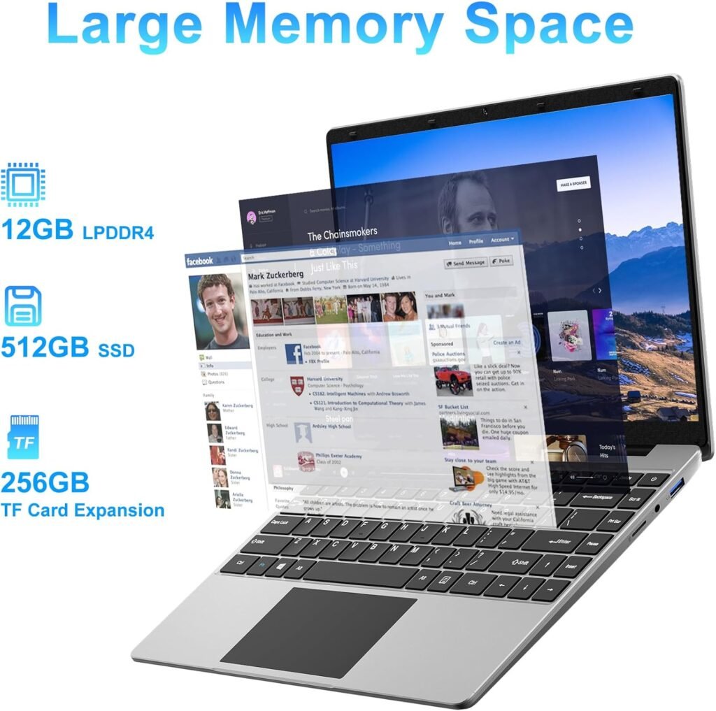 jumper Laptop, 12GB LPDDR4 RAM, 512GB SSD ROM, 14 Inch 1080p FHD IPS Screen, Windows 11 Laptops Computer with Celeron Quad-Core Processor, UHD Graphics 600, Dual Stereo Speaker, Portable.