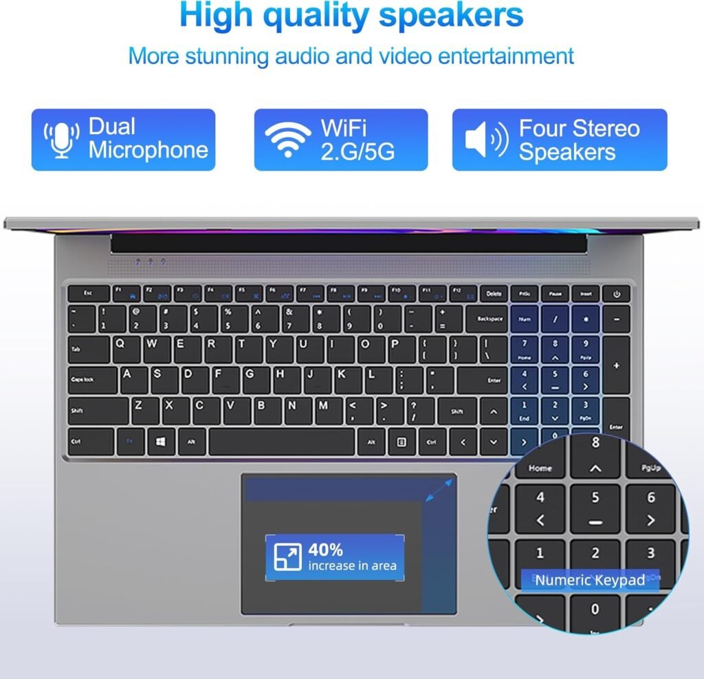 jumper Laptop, 16 Inch Laptops, Alder Lake-N100 Quad Core CPU(Up to 3.4GHz), 16GB RAM 512GB SSD, Notebook Computer with FHD IPS 1920x1200 Display, 4 Speakers, 38WH Battery, Cooling System, USB3.0*2.