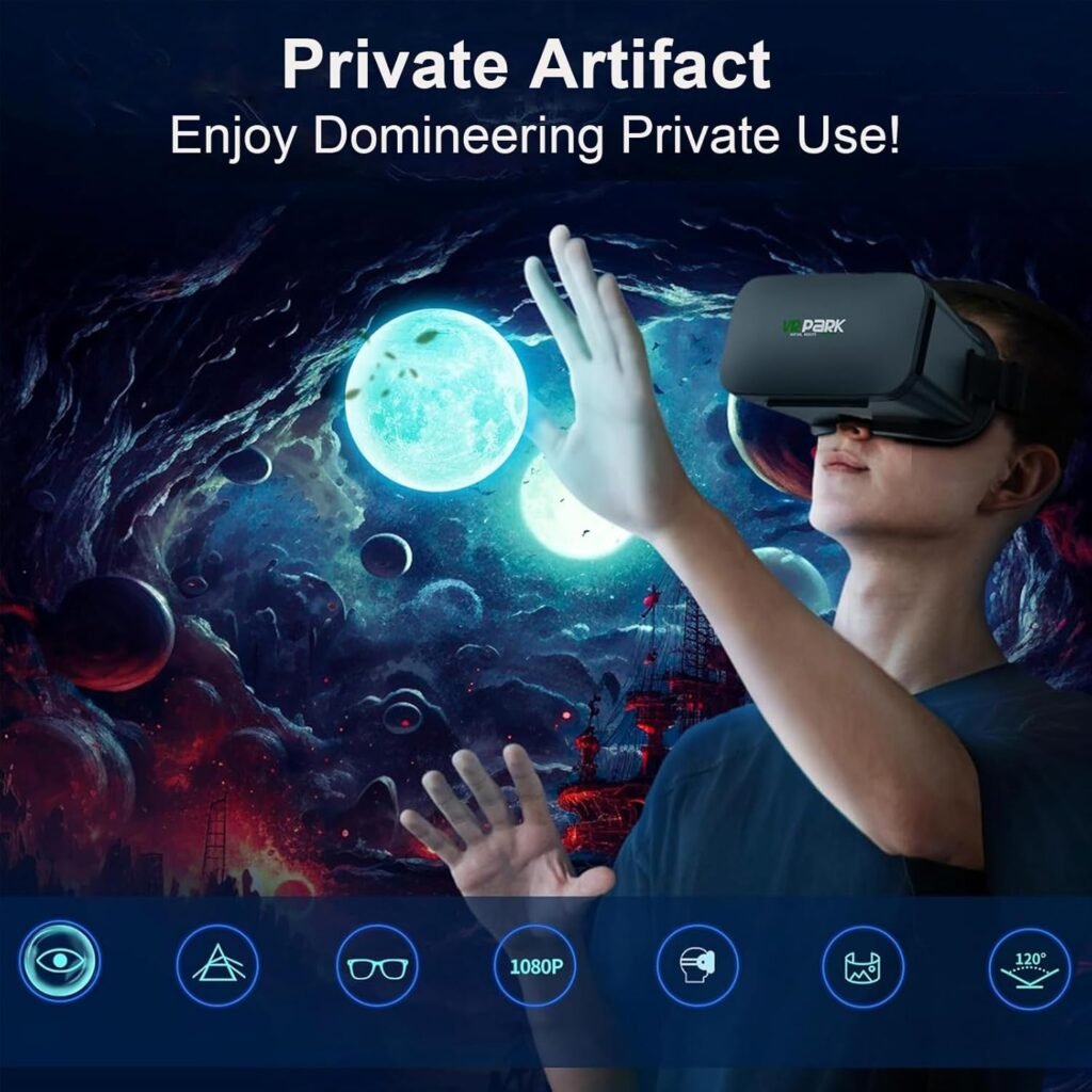 VR Headset for iPhone or Android Phone, Anti-Blue Light Virtual Reality 3D VR Glasses Headset Helmets, Compatible with 4.5” to 6.7” inch with Controller, for Mobile Games  Movies