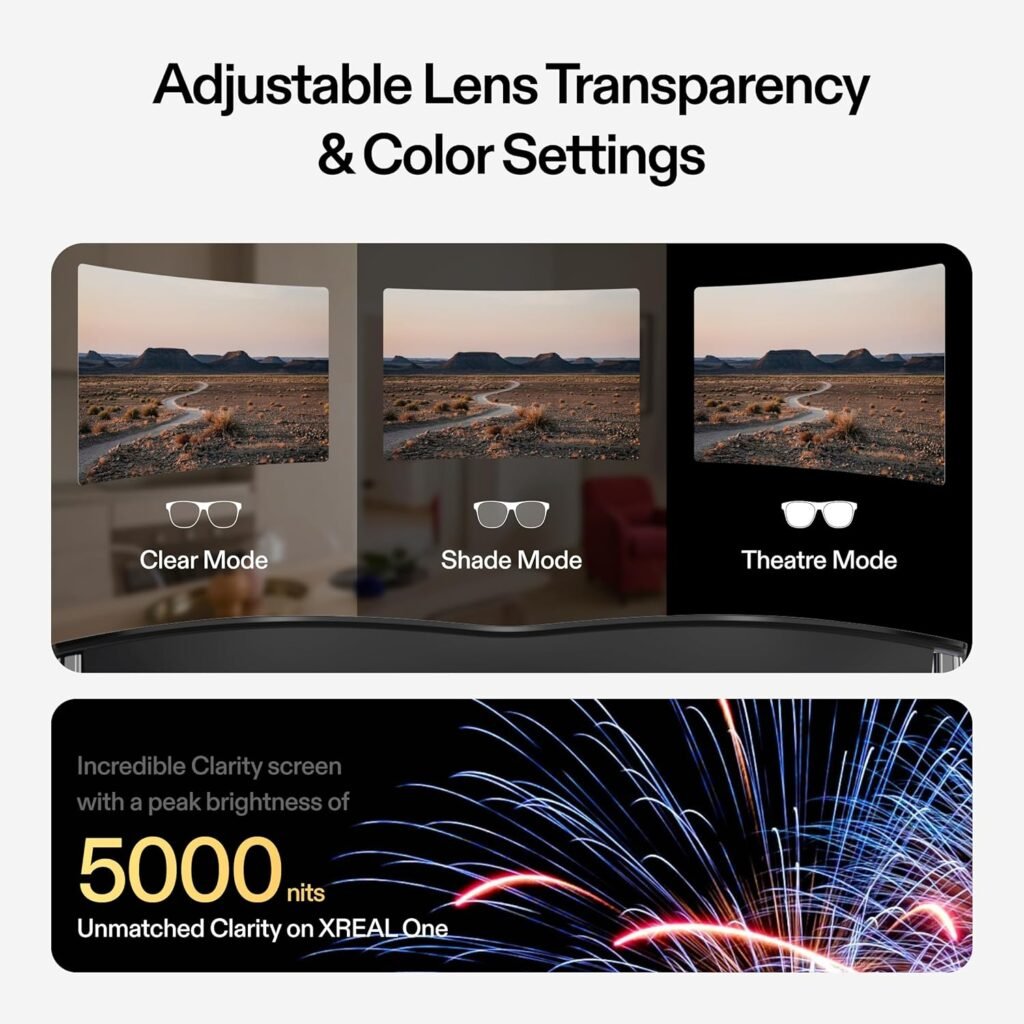 XREAL One AR Glasses with X1 Chip, Native 3 DoF, 147 50°FOV 120Hz HD Display, Renowned Audio, 3 Adjustable Lens Transparency, Smart Glasses for iPhone 16/15, Steam Deck, ROG, Mac, PC, Android  iOS