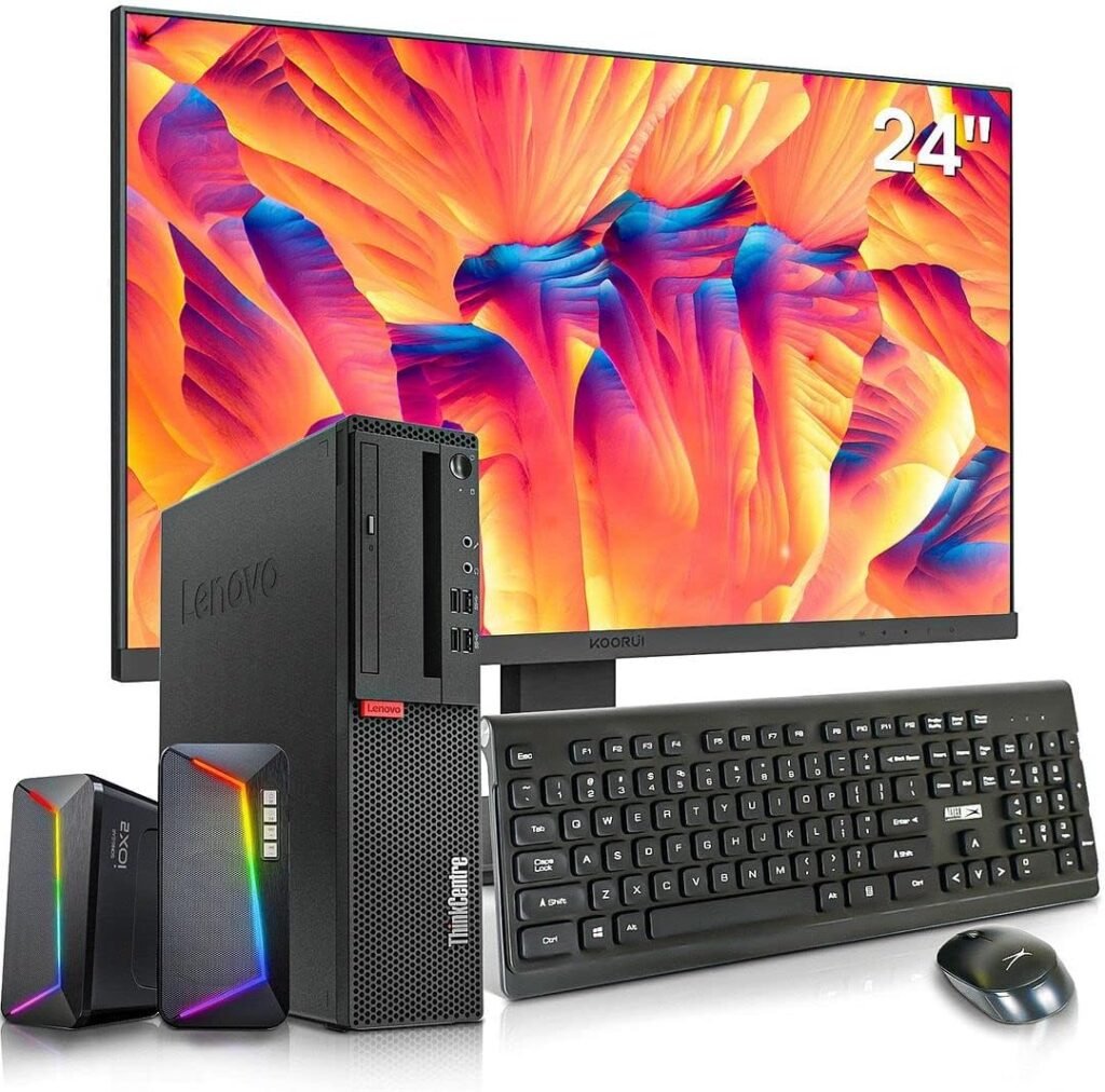 Lenovo Computer Desktop with Monitor 24 inch, Intel i7-6700 UP to 4.00GHz 16GB DDR4 New M.2 1TB NVMe SSD Wireless Keyboard  Mouse  Speakers Built in WiFi  BT Win10 Pro (Renewed)