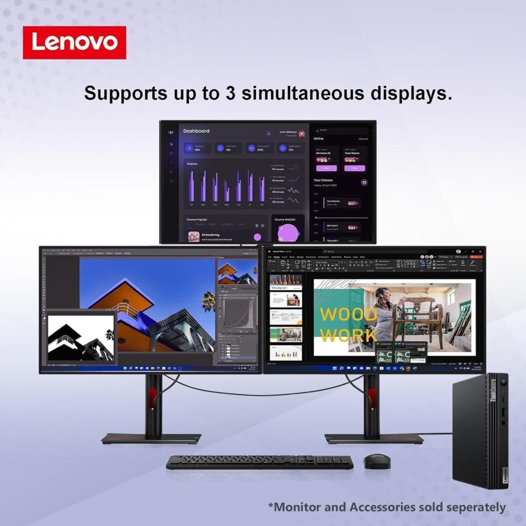 Lenovo ThinkCentre Business Mini Desktop, Intel Core Processor(Up to 4.3Ghz), 16GB RAM, 256GB SSD, Display Port, HDMI, USB Type-C, RJ-45, Wi-Fi 6, Windows 11 Pro, Black