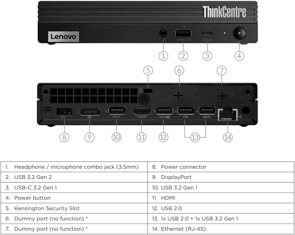 Lenovo ThinkCentre Business Mini Desktop, Intel Core Processor(Up to 4.3Ghz), 16GB RAM, 256GB SSD, Display Port, HDMI, USB Type-C, RJ-45, Wi-Fi 6, Windows 11 Pro, Black