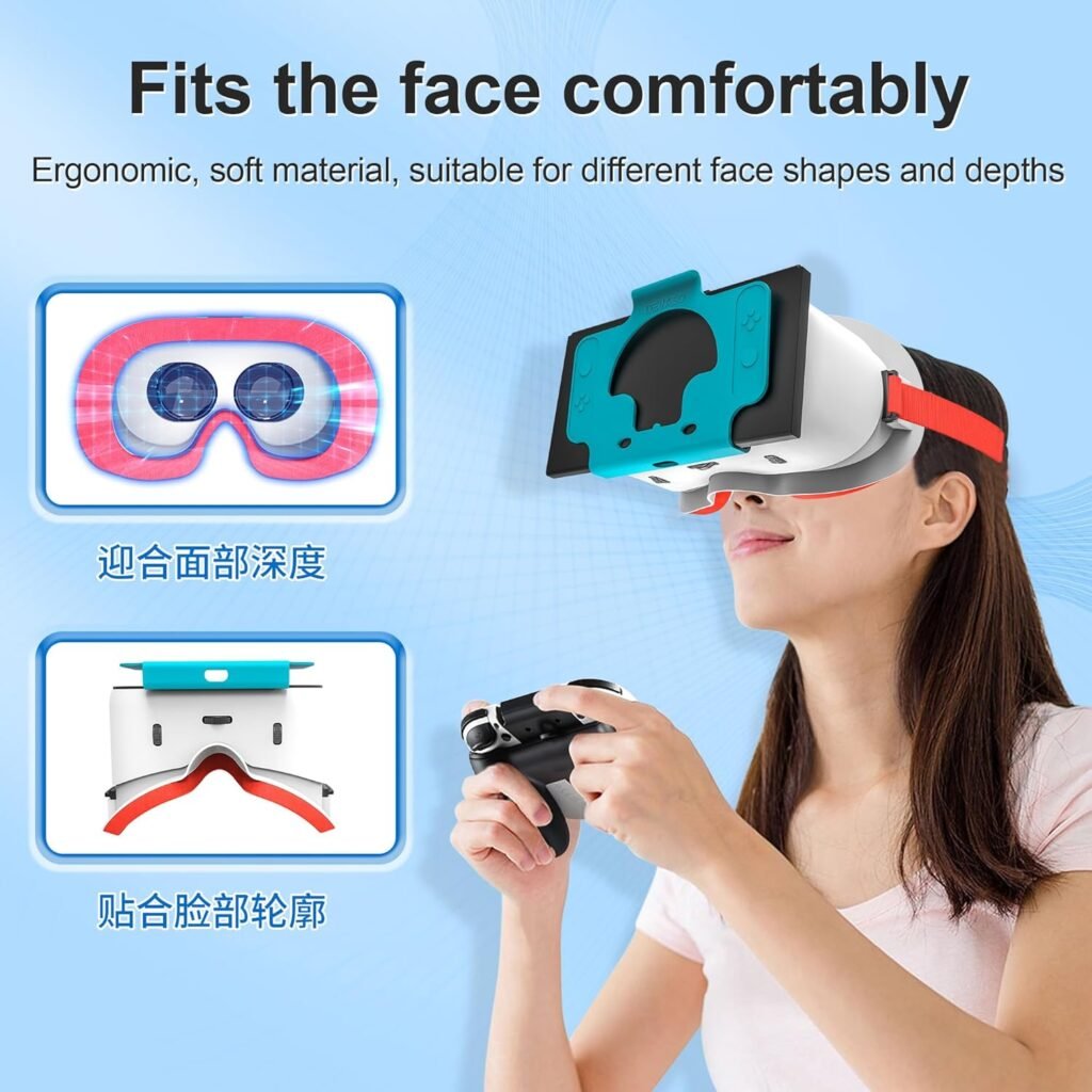 VR Headset Designed for Nintendo Switch  Switch OLED, VR Glasses with Adjustable HD Lenses, Head Strap, 3D Goggles for Nintendo Switch OLED (Red)