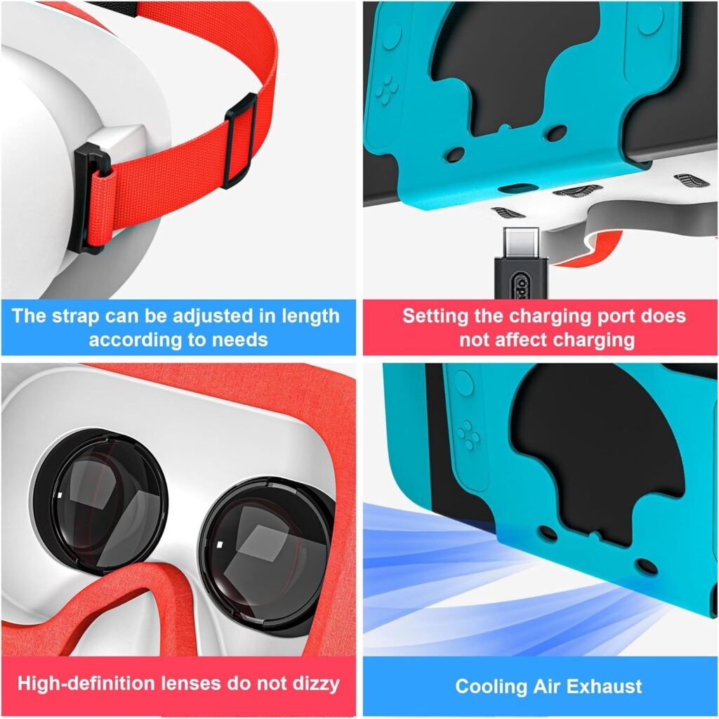 VR Headset Designed for Nintendo Switch  Switch OLED, VR Glasses with Adjustable HD Lenses, Head Strap, 3D Goggles for Nintendo Switch OLED (Red)