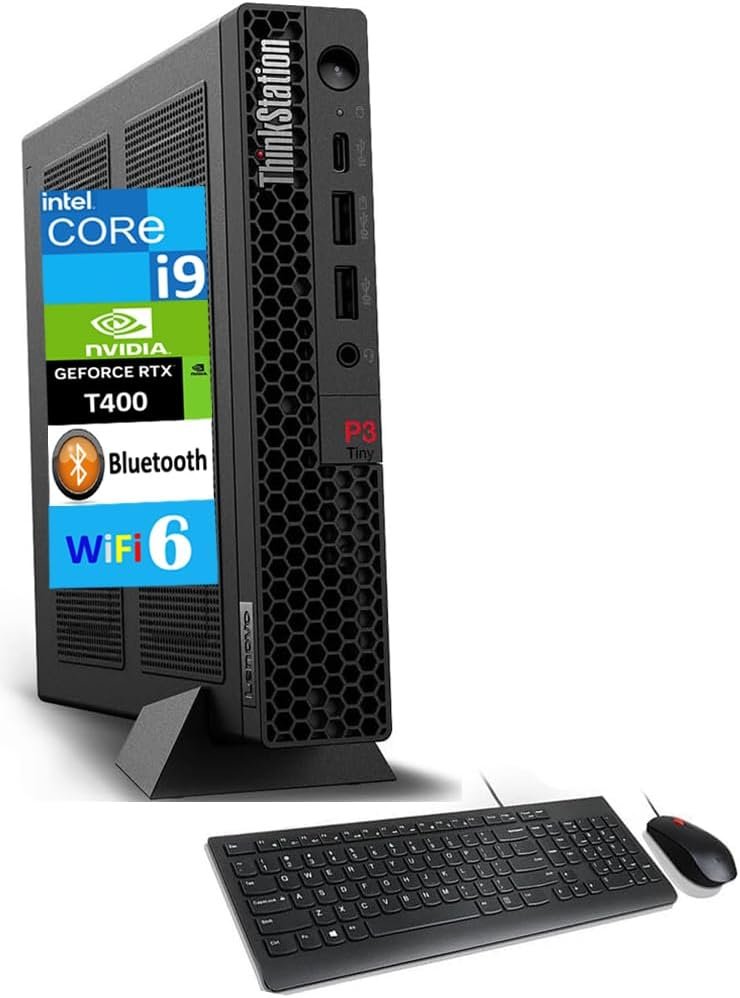 Lenovo ThinkStation P3 Tiny Workstation Mini Desktop (Intel i9-13900T vPro, T400 4GB, 64GB DDR5, 2TB PCIe SSD, WiFi 6, BT 5.2, Win 11 Pro) w/KB, Mouse,  DKZ USB Port Expander