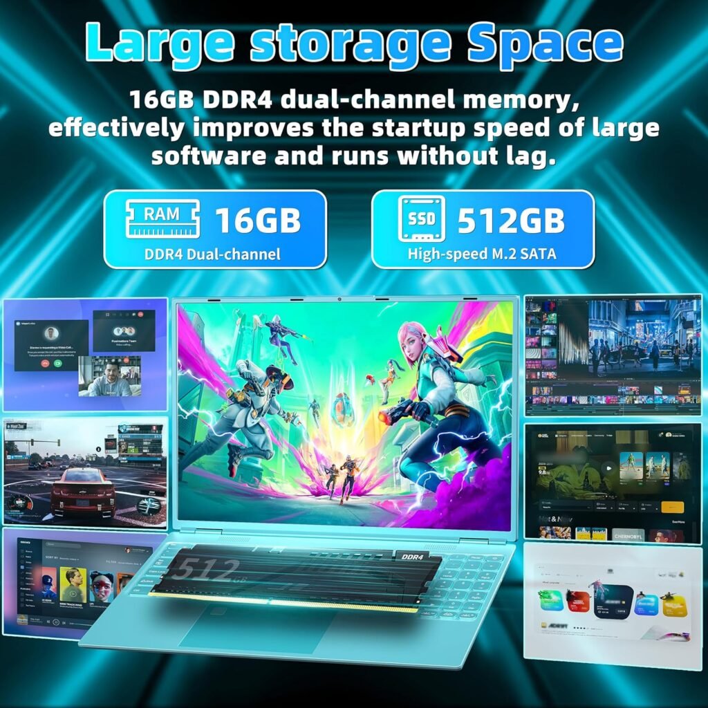 16 Purple Laptop,Ultra-Narrow bezels 2.5K QHD(2560x1600) IPS,in tel N95 (Up to 3.4Ghz),16G RAM 1T SSD, Color Backlit KB, Fingerprint,Type-C/HDMI/WiFi/HDD Expand, Win 11 PC for Business Study