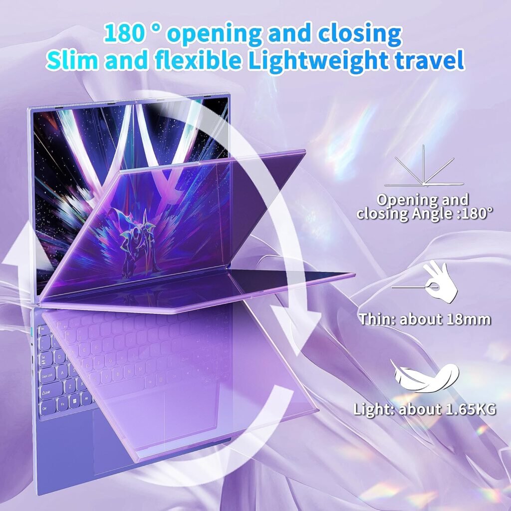 16 Purple Laptop,Ultra-Narrow bezels 2.5K QHD(2560x1600) IPS,in tel N95 (Up to 3.4Ghz),16G RAM 1T SSD, Color Backlit KB, Fingerprint,Type-C/HDMI/WiFi/HDD Expand, Win 11 PC for Business Study