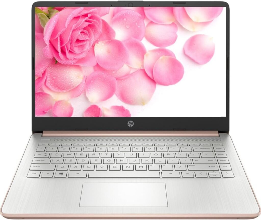 HP 14in School and Business Laptop, Intel Quad-Core N4120 CPU, 16GB RAM, 64GB eMMC, 256GB Micro SD, 1-Y Office 365, Webcam, HDMI, WiFi, Win 11 S(Rose Gold)