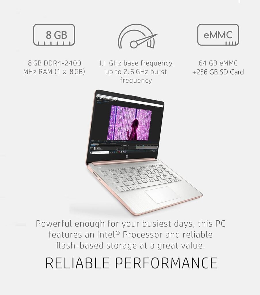 HP 14in School and Business Laptop, Intel Quad-Core N4120 CPU, 16GB RAM, 64GB eMMC, 256GB Micro SD, 1-Y Office 365, Webcam, HDMI, WiFi, Win 11 S(Rose Gold)