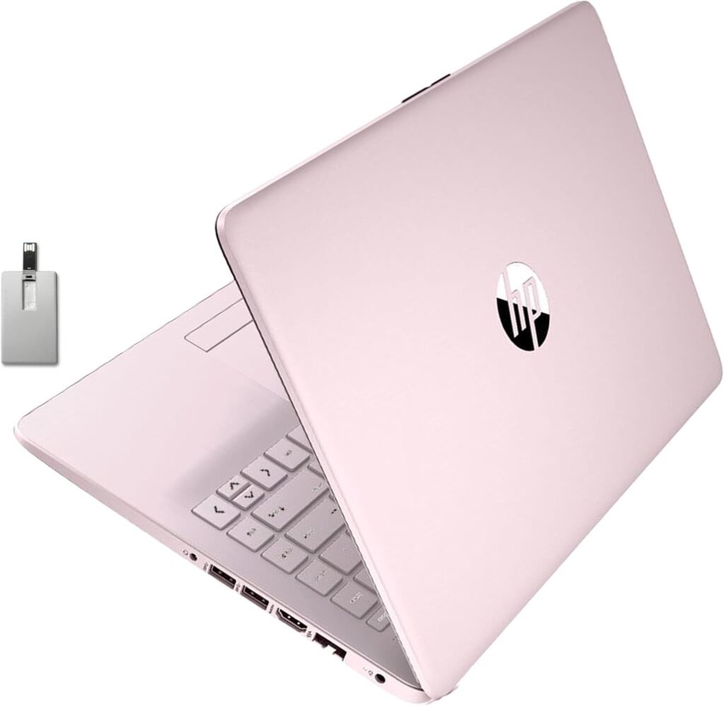 HP Premium Stream 14 HD BrightView Laptop, Intel Celeron N4120, 16GB RAM, 64GB eMMC Storage, UHD Graphics, HD Webcam, 1 Year Office 365, Bluetooth, WiFi, HDMI, Win 11s, Pink, 32GB Hotface USB Card