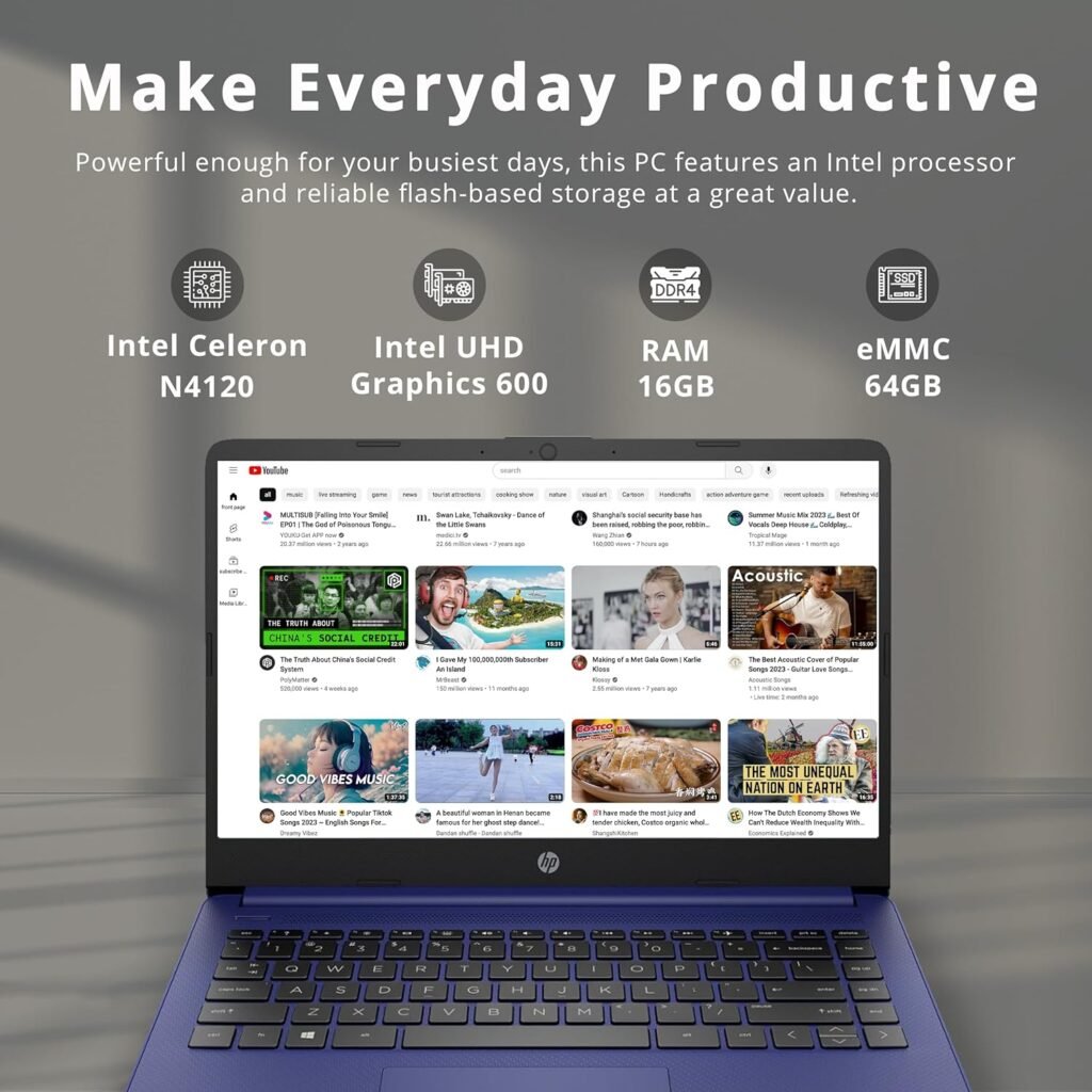 HP Premium Stream 14 HD BrightView Laptop, Intel Celeron N4120, 16GB RAM, 64GB eMMC Storage, UHD Graphics, HD Webcam, 1 Year Office 365, Bluetooth, WiFi, HDMI, Win 11s, Pink, 32GB Hotface USB Card