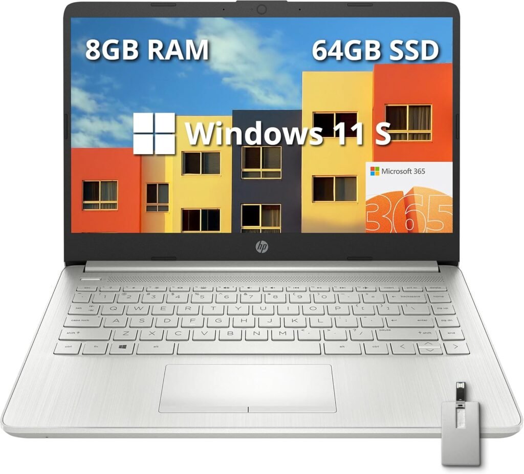 HP Premium Stream 14 HD BrightView Laptop, Intel Celeron N4120, 16GB RAM, 64GB eMMC Storage, UHD Graphics, HD Webcam, 1 Year Office 365, Bluetooth, WiFi, HDMI, Win 11s, Pink, 32GB Hotface USB Card