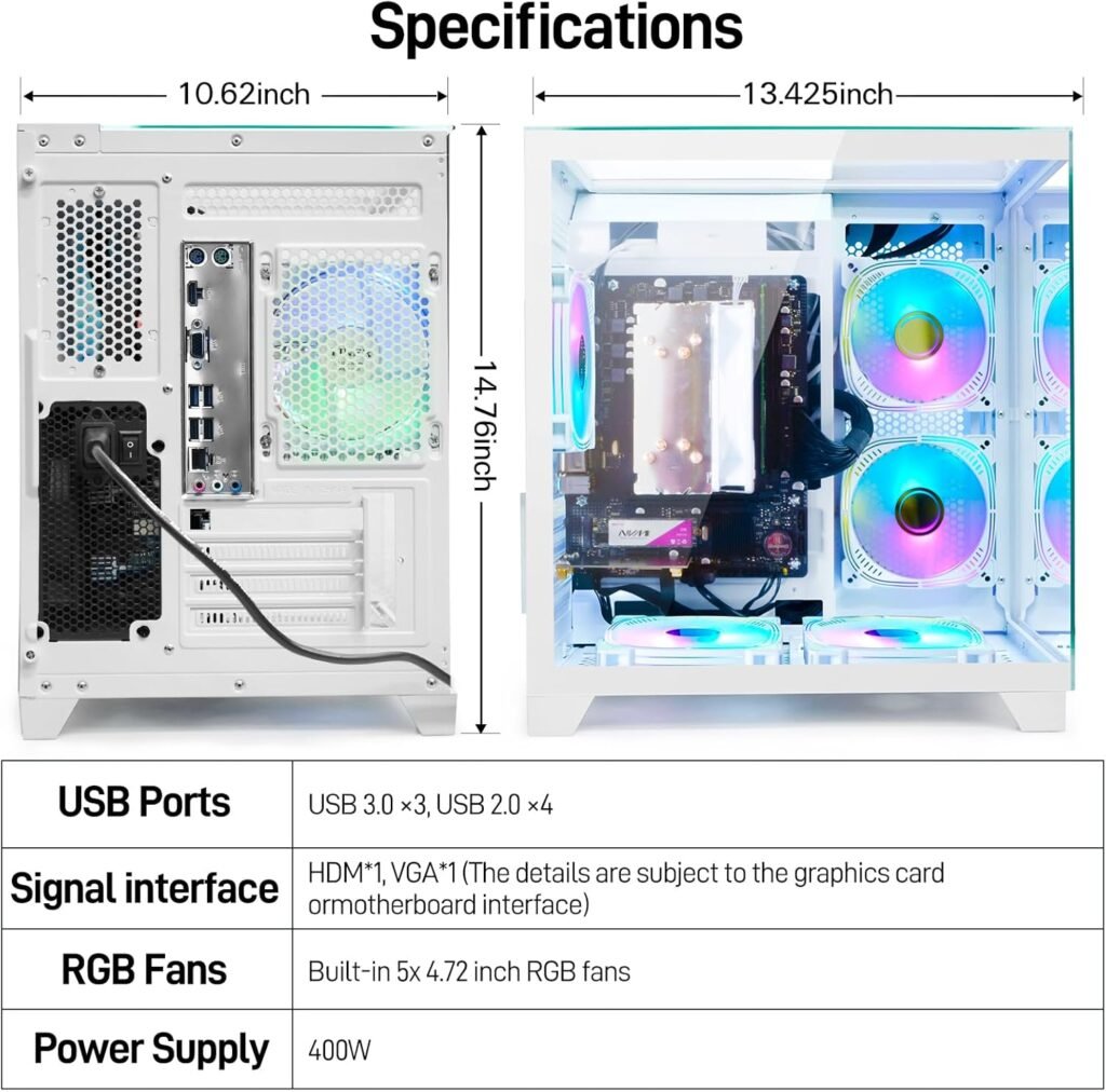 LXZ Desktop PC Computer AMD Ryzen 5 5600GT 6 core 3.6GHz, 16G DDR4 RAM, 512G NVME SSD, Tower Computer for Home and Office (White)