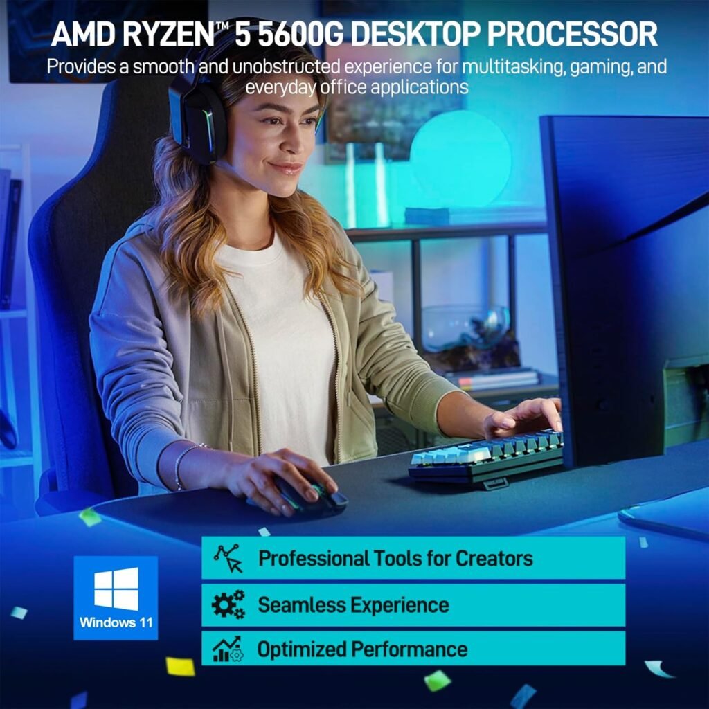 LXZ Desktop PC Computer AMD Ryzen 5 5600GT 6 core 3.6GHz, 16G DDR4 RAM, 512G NVME SSD, Tower Computer for Home and Office (White)