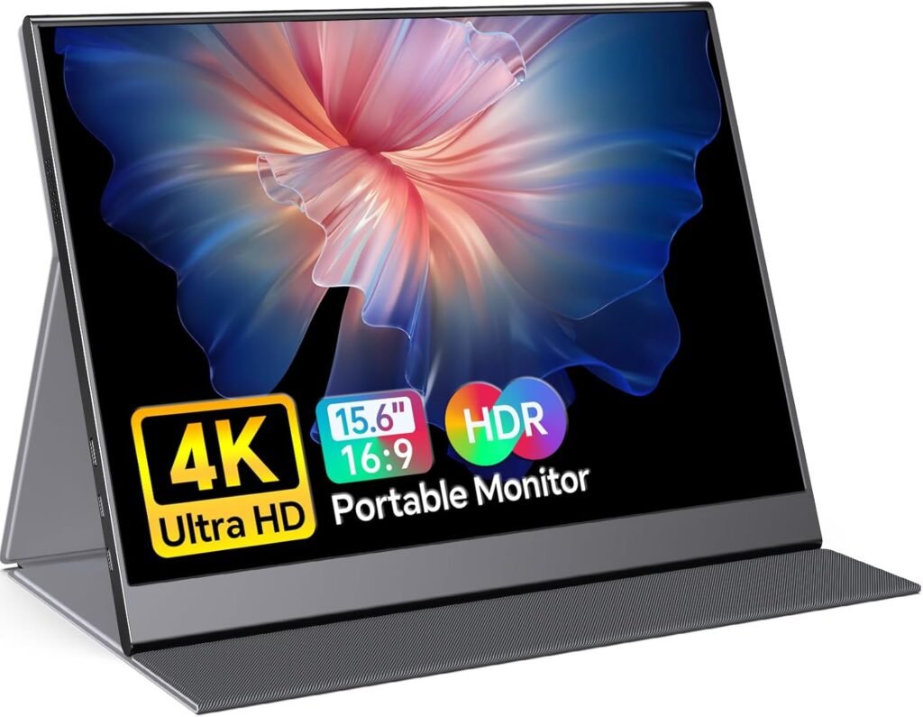 MNN 4K Portable Monitor 15.6 3840x2160 UHD USB-C HDMI Laptop Monitor, 100% Adobe RGB IPS Computer Gaming Display HDR Travel Monitor w/Speakers  Smart Cover for Laptop Xbox PS5 Switch PC Phone