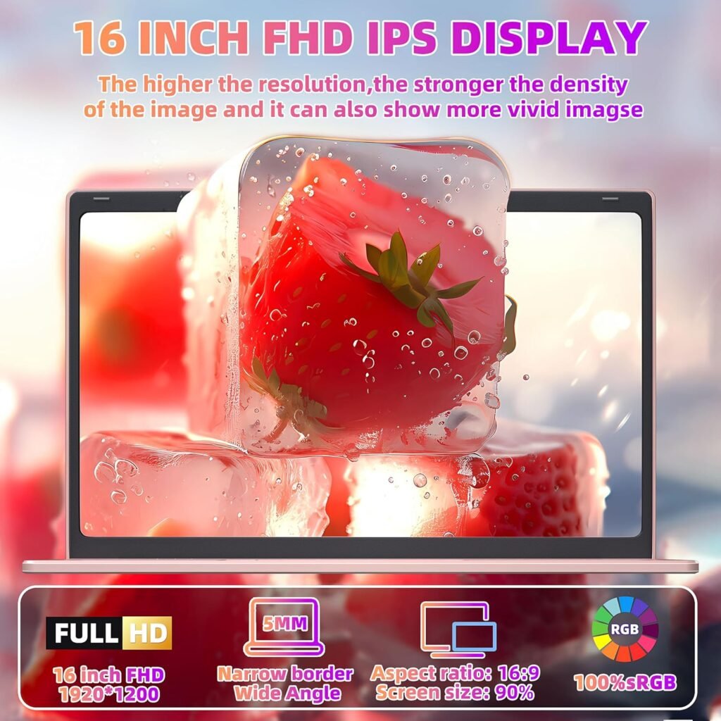 16 Rose Gold Laptop, Celeron N5105 CPU, DDR4 16GB RAM 512G SSD, FHD IPS Display, Backlit KB，Fingerprint Unlock, USB 3.0, HDMI, WiFi/BT, Perfect for Work, Study and Play! (Rose Gold, 512G SSD)