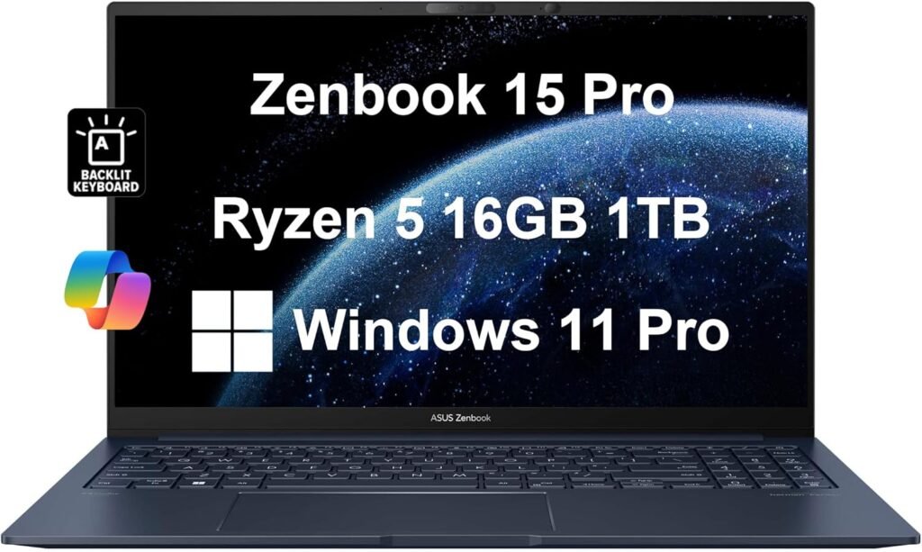 ASUS Zenbook 15 Pro Business Laptop (15.6 FHD Anti-Glare, AMD Ryzen 5 7535U (Beat i7-1255U), 16GB DDR5 RAM, 1TB SSD) Backlit, FHD IR Webcam, 13-Hr Long Battery Life, Win 11 Pro w/AI Copilot, Blue