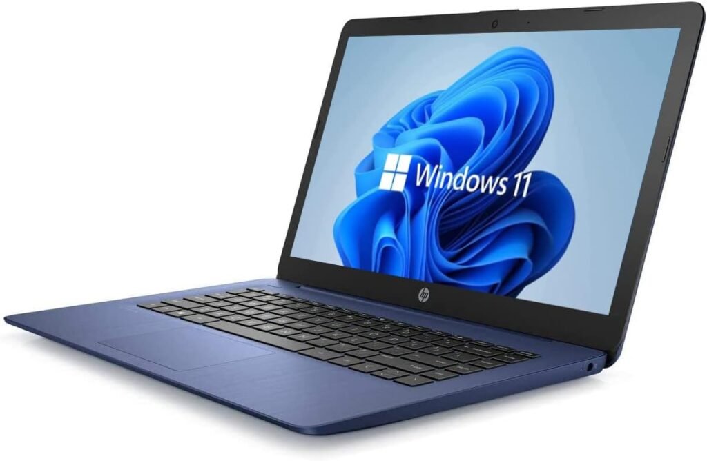 HP 14 HD Laptop, Windows 11, Intel Celeron Dual-Core Processor Up to 2.60GHz, 4GB RAM, 64GB SSD, Webcam, Dale Blue (Renewed)