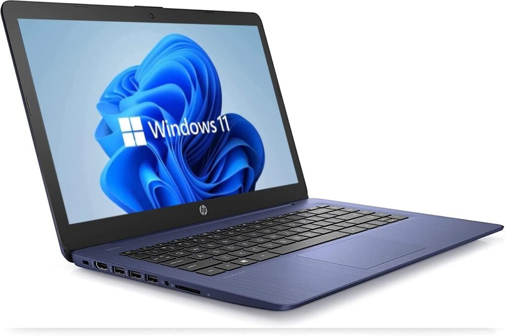 HP 14 HD Laptop, Windows 11, Intel Celeron Dual-Core Processor Up to 2.60GHz, 4GB RAM, 64GB SSD, Webcam, Dale Blue (Renewed)