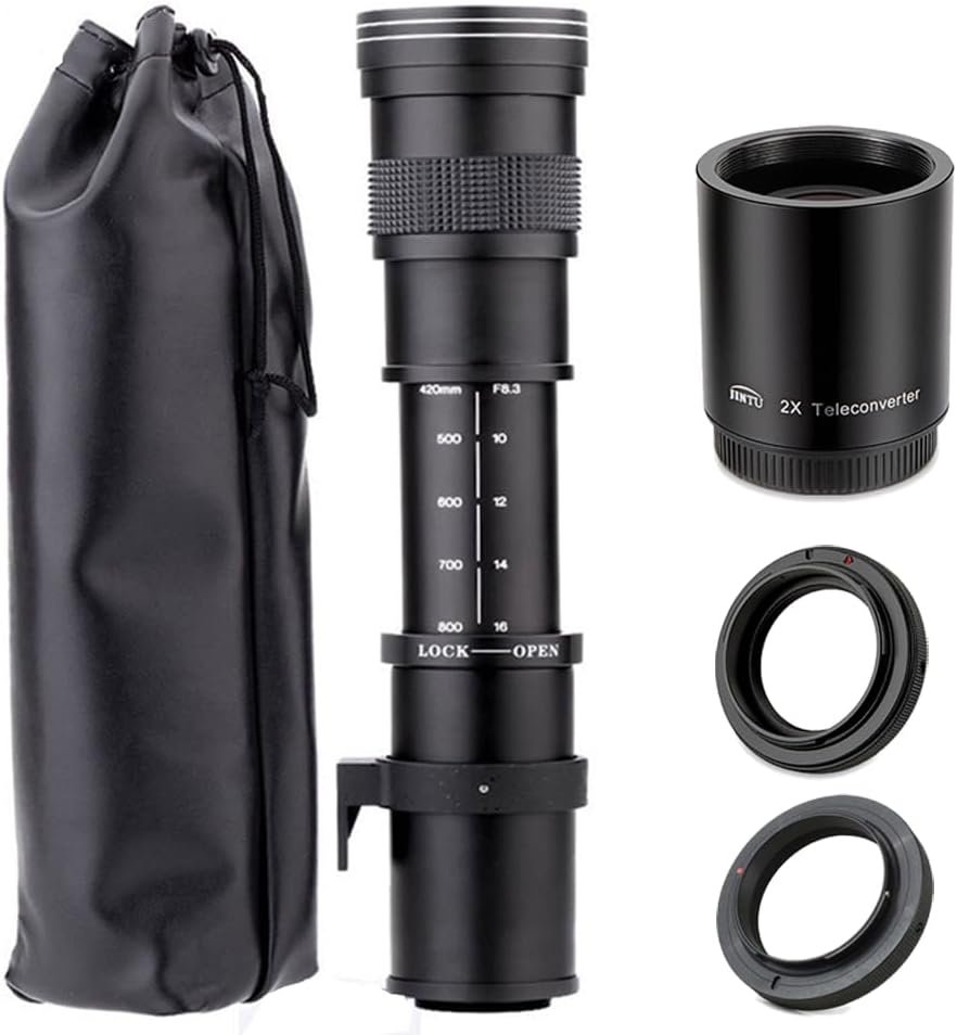 JINTU Telephoto Lens 420-1600mm f/8.3 Zoom SLR Camera Lens for Canon T7i T6 T6i T6s T7 T8i T3i, T4i, T5, T5i, SL2, SL1 4000D 2000D 80D 90D 5D III 6D 7D II 60D 70D 250D 750D 760D 1200D 1300D 2000D