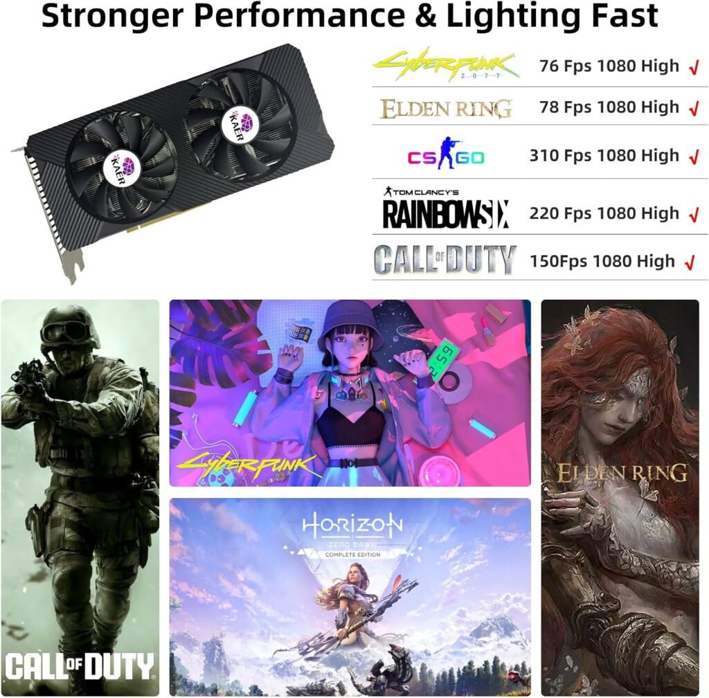 KAER RX580 8GB Graphics Card GDDR5 256bit Computer Graphics Card with Dual Fans 1284/7000MHz,PCI Express 3.0 Gaming Graphics Card, DVI HDMI DP Desktop