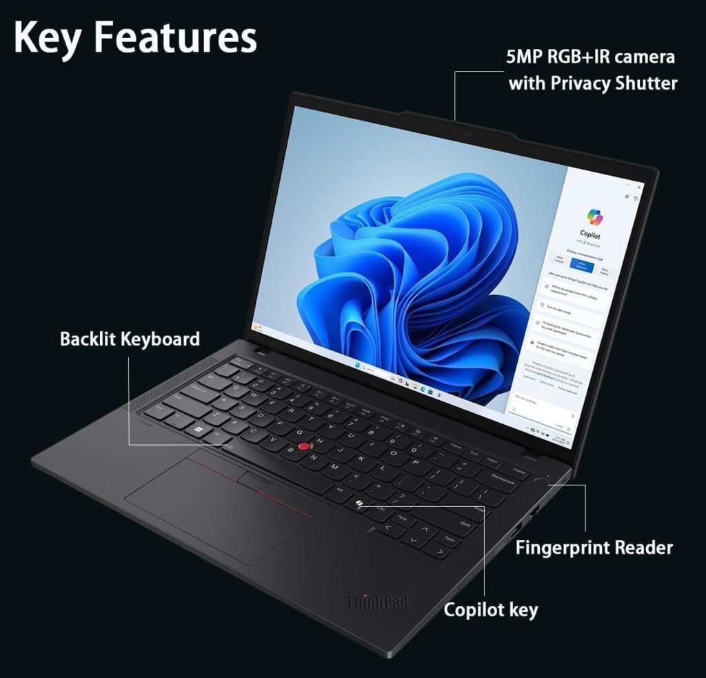 Lenovo ThinkPad T14 Business Laptop (14 FHD+ IPS, Intel 10 Core i5-1335U, 16GB RAM, 512GB SSD) 5MP Webcam, 2 Thunderbolt 4, 2024 AI PC, Win 11 Pro w/USB Drive