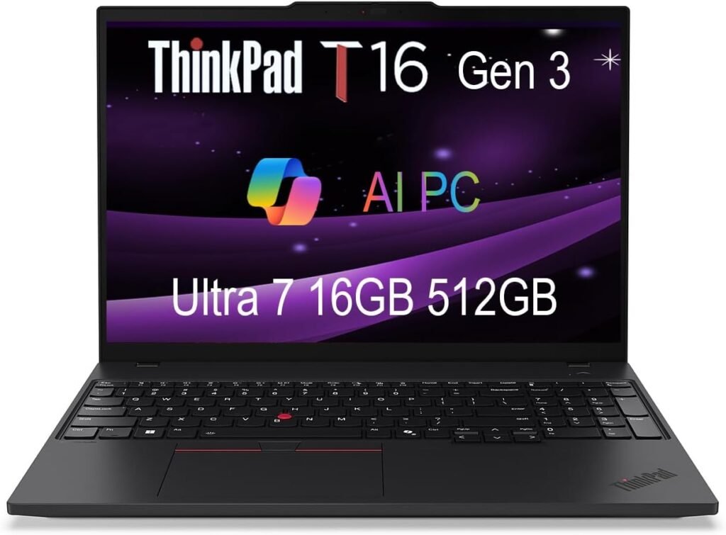 Lenovo ThinkPad T16 Gen 3 Business Laptop (16 FHD+, Intel Core Ultra 7 155U (i7-13700H), 16GB DDR5 RAM, 512GB SSD), 5MP Webcam, Backlit, Fingerprint, Ethernet, Wi-Fi 6E, Win 11 Pro, 2025 AI PC