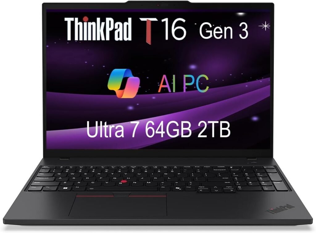 Lenovo ThinkPad T16 Gen 3 Business Laptop (16 FHD+, Intel Core Ultra 7 155U (i7-13700H), 16GB DDR5 RAM, 512GB SSD), 5MP Webcam, Backlit, Fingerprint, Ethernet, Wi-Fi 6E, Win 11 Pro, 2025 AI PC