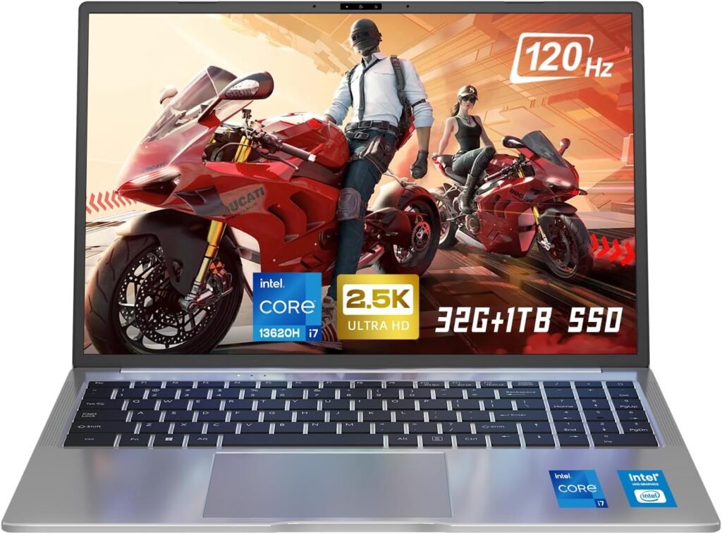 N16 Pro Gaming Laptop 16 inch 2.5K 2560 * 1600 IPS 120Hz Display 13th Intel Core i7-13620H 32GB DDR4 RAM 1TB PCIe SSD WiFi 6 Face Recognition Backlit Keyboard Computer Notebook Windows 11