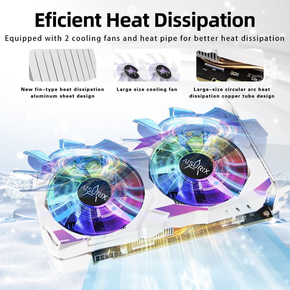 RX 580 Graphics Card, 2048SP, Real 8GB, GDDR5, 256 Bit, Pc Gaming Video Card, 2XDP, HDMI, PCI Express 3.0 with Freeze Fans ，Graphics Card for Gaming pc