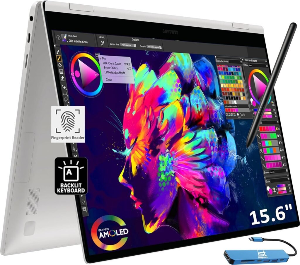 Samsung Galaxy Book2 Pro 360 2-in-1 Laptop for Creator, Photographer, Designer (15.6 FHD Touchscreen, Intel Core i7-1260P, 16GB RAM, 1TB SSD, Pen) Backlit, Fingerprint, IST Hub, Win 11 Home, NP950QED
