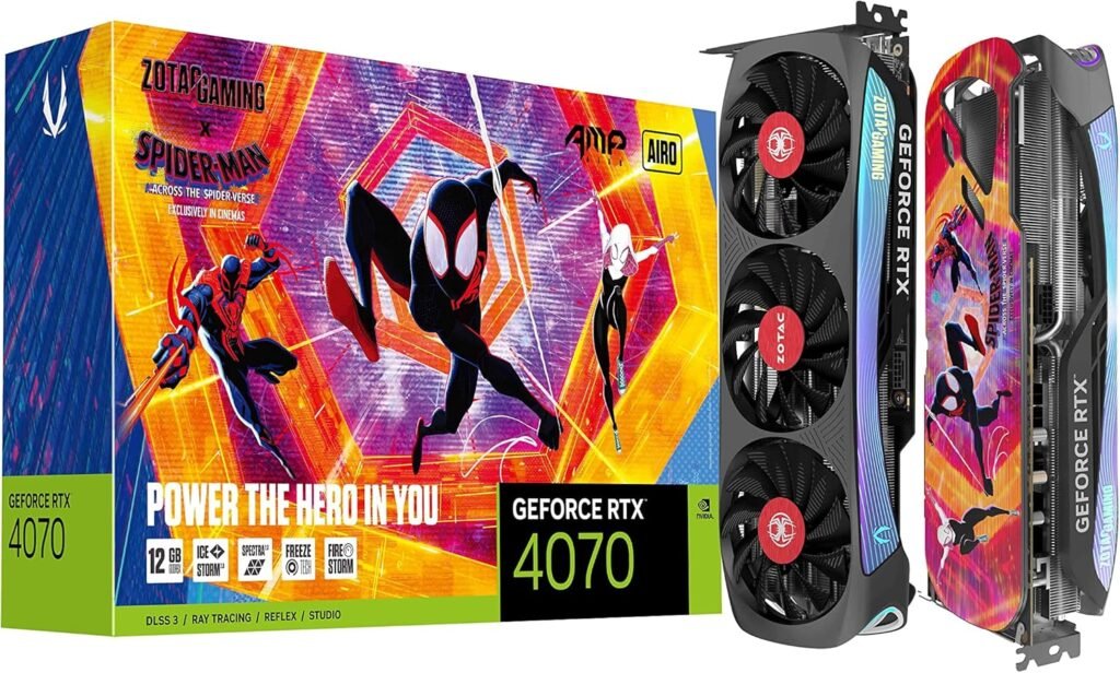 ZOTAC Gaming GeForce RTX 4070 AMP AIRO Spider-Man: Across The Spider-Verse Inspired Graphics Card Bundle, ZT-D40700F-10SMP