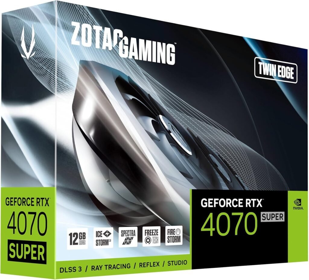 ZOTAC Gaming GeForce RTX 4070 Super Twin Edge DLSS 3 12GB GDDR6X 192-bit 21 Gbps PCIE 4.0 Compact Gaming Graphics Card, IceStorm 2.0 Advanced Cooling, Spectra RGB Lighting, ZT-D40720E-10M