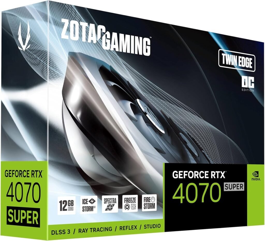 ZOTAC Gaming GeForce RTX 4070 Super Twin Edge OC DLSS 3 12GB GDDR6X 192-bit 21 Gbps PCIE 4.0 Compact Gaming Graphics Card, IceStorm 2.0 Advanced Cooling, Spectra RGB Lighting, ZT-D40720H-10M