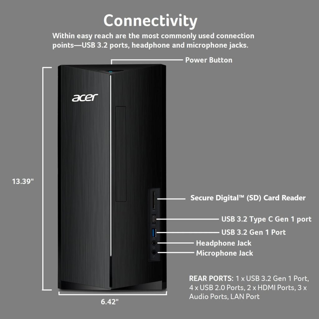 acer Aspire TC-1785-UA92 Desktop | Intel Core i5-14400 10-Core Processor | 8GB DDR5-5600 Memory | 512GB PCIe 4.0 NVMe SSD | SD Card Reader | Wi-Fi 6E | Windows 11 Home