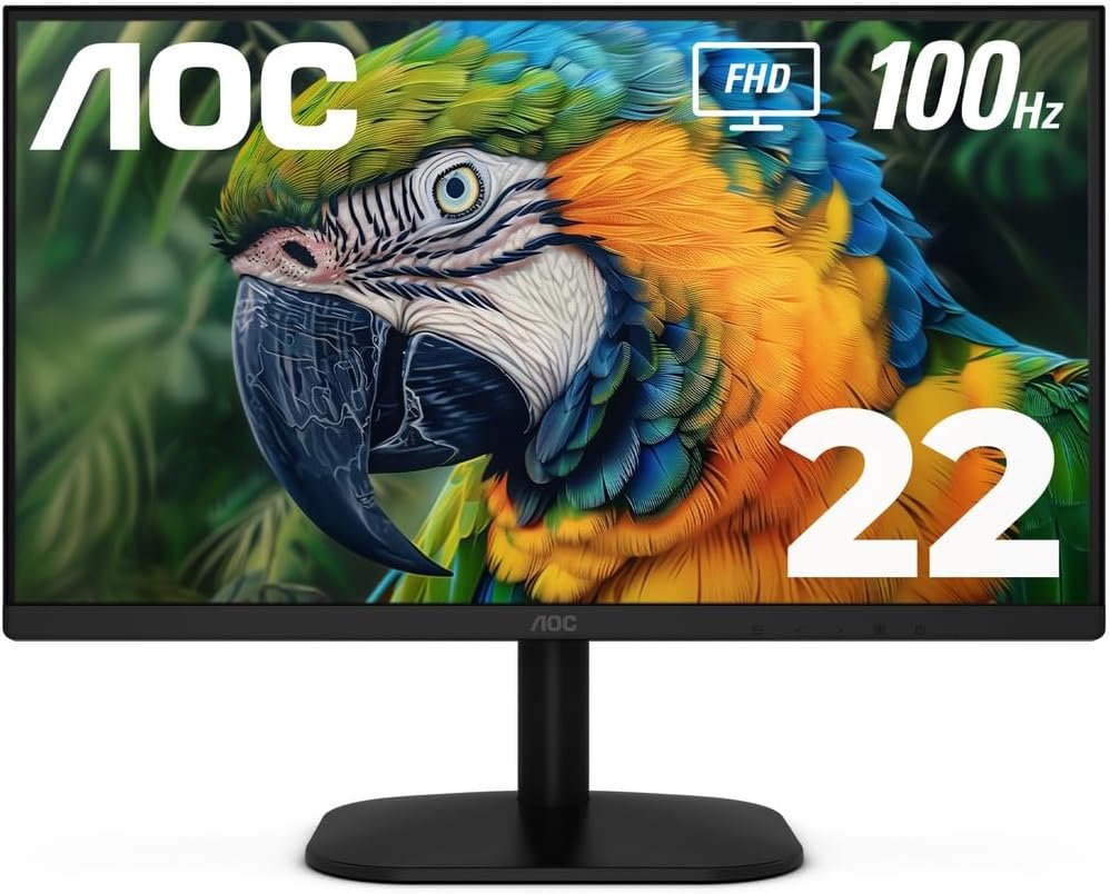 AOC 22B2HM2 22 Full HD (1920 x 1080) 100Hz LED Monitor, Adaptive Sync, VGA x1, HDMI x1, Flicker-Free, Low Blue Light, HDR Ready, VESA, Tilt Adjust, Earphone Out, Eco-Friendly