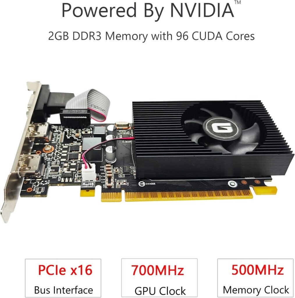 GeForce GT 730 2G Low Profile Graphics Card, 2X HDMI, VGA, DDR3, PCI Express 1.0 x16, Entry Level GPU for PC, SFF and HTPC