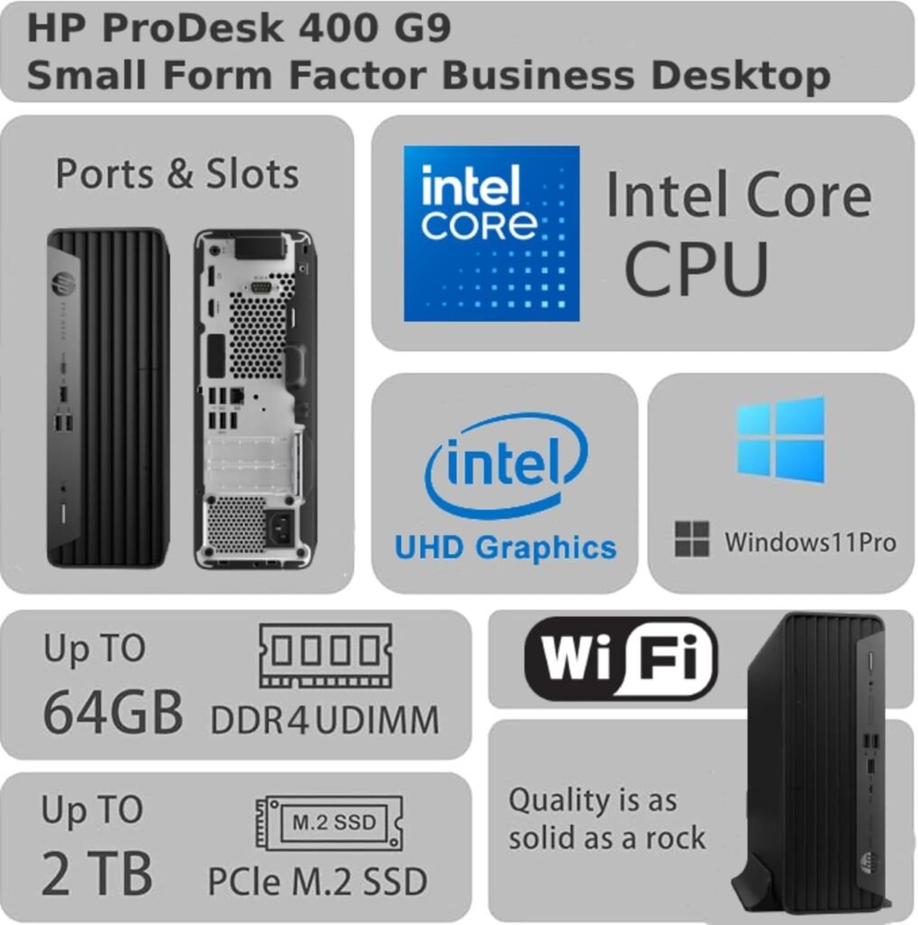 HP ProDesk 400 G9 SFF Business Desktop Computer, Intel CPU, 32GB RAM, 1TB PCle SSD, Dual 4K Display Support, USB-C, HDMl, RJ-45, Wi-Fi, Wired Keyboard  Mouse, Windows 11 Pro