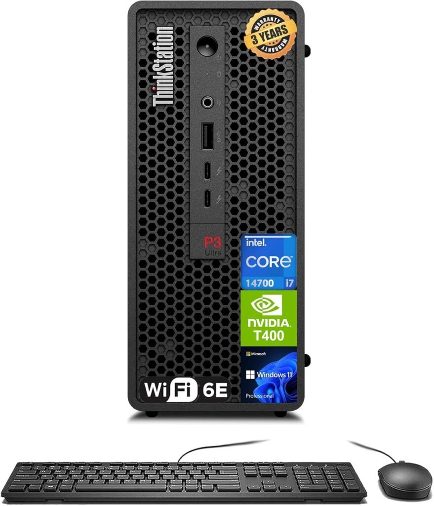 Lenovo ThinkStation P3 SFF Workstation Desktop (Intel 20-Core i7-14700, 32GB RAM, 1TB SSD, NVIDIA T400 4GB) for Engineers, Analysts, Creative Professionals, Wi-Fi, Thunderbolt 4, Ethernet, Win 11 Pro