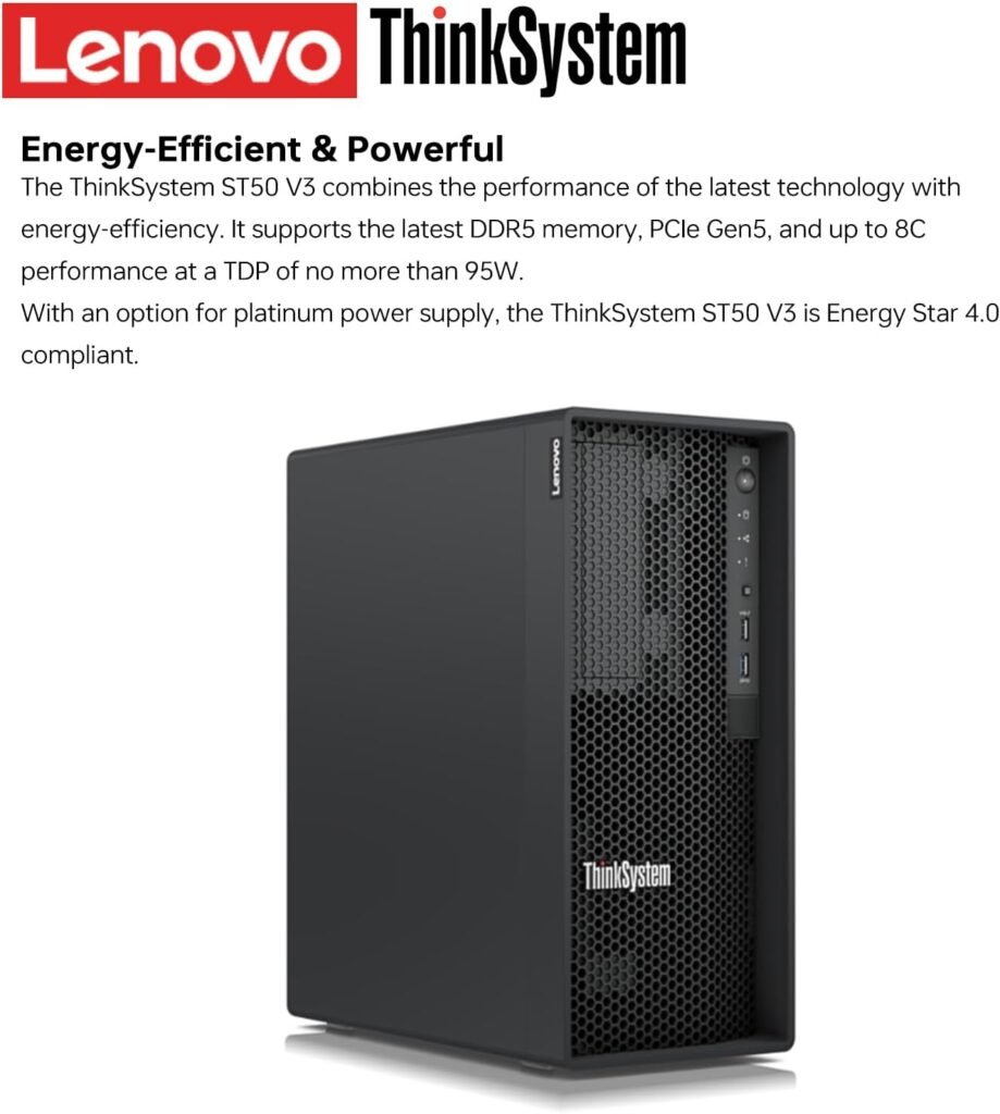 Lenovo ThinkSystem ST50 V3 Superior Business Server Desktop, Intel Xeon E-2456, 32GB DDR5 RAM, 4TB 3.5 HDD, No Wi-Fi, No OS, USB 3.2, Keyboard not Included, Black