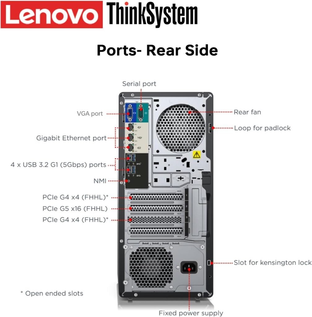 Lenovo ThinkSystem ST50 V3 Superior Business Server Desktop, Intel Xeon E-2456, 32GB DDR5 RAM, 4TB 3.5 HDD, No Wi-Fi, No OS, USB 3.2, Keyboard not Included, Black