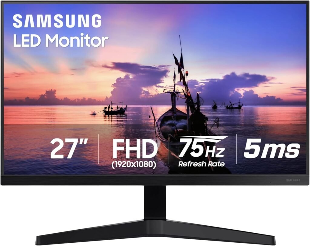 Samsung 27 T35F Series FHD 1080p Computer Monitor, 75Hz, IPS Panel, HDMI, VGA (D-Sub), AMD FreeSync, Wall Mountable, Game Mode, 3-Sided Border-Less, Eye Care, LF27T350FHNXZA