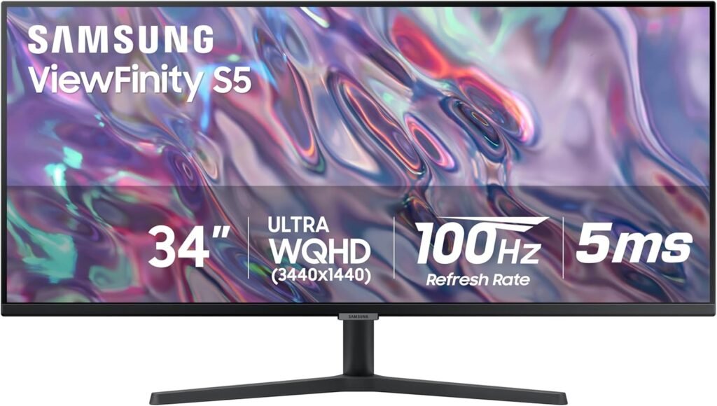 SAMSUNG 34 ViewFinity S50GC Series Ultra-WQHD Monitor, 100Hz, 5ms, HDR10, AMD FreeSync, Eye Care, Borderless Design, PIP, PBP, LS34C502GANXZA, 2023, Black